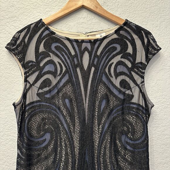 Julia‎ Jordan Sheath Dress Embroidered Fairycore Whimsygoth Sz 14 Black Stretch - Picture 6 of 12